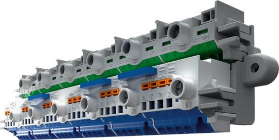 Kompakte Montageeinheit der Neutralleiter-Trennklemmen FIXCONNECT® NT von Hensel  | © Hensel