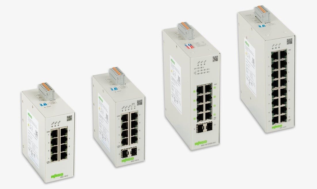 Vier verschiedene bauliche Varianten des Lean-Managed-Switches von WAGO